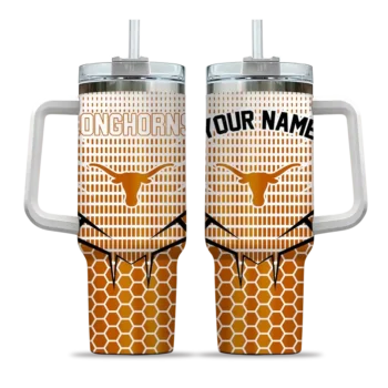 personalized texas longhorns hex texture orange curved tumbler best selling.webp