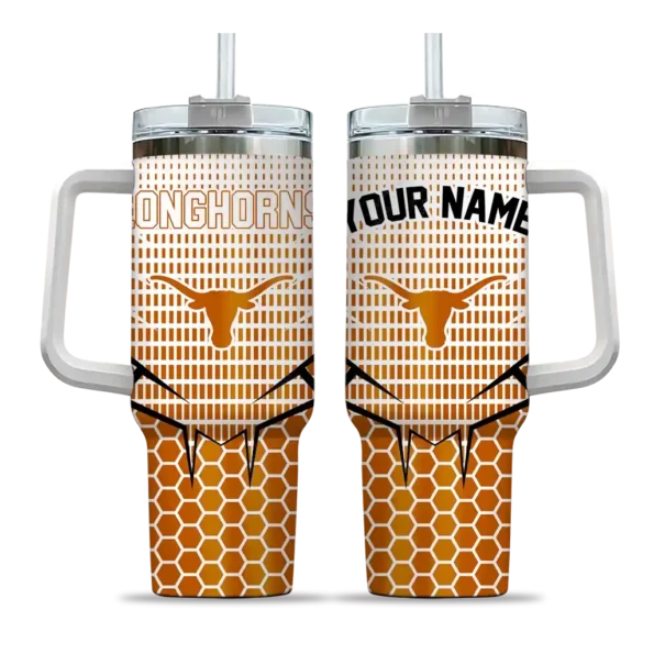 personalized texas longhorns hex texture orange curved tumbler best selling.webp