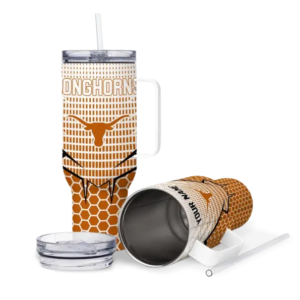 personalized texas longhorns hex texture orange curved tumbler high quality.webp
