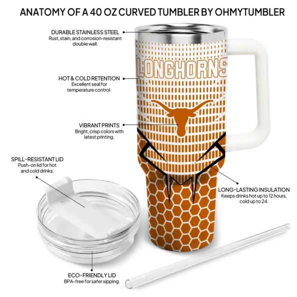 personalized texas longhorns hex texture orange curved tumbler new arrival.webp