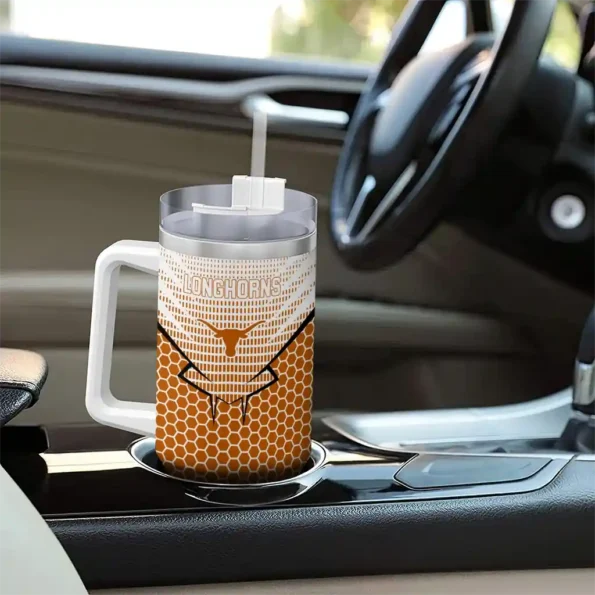 personalized texas longhorns hex texture orange curved tumbler trendy.webp