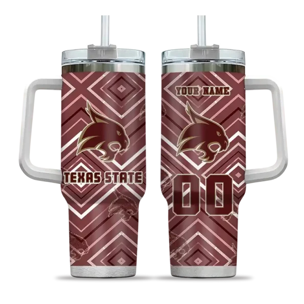 personalized texas state bobcats bold diamonds maroon curved tumbler best selling.webp