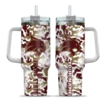 personalized texas state bobcats camo mashup maroon white curved tumbler best selling.webp