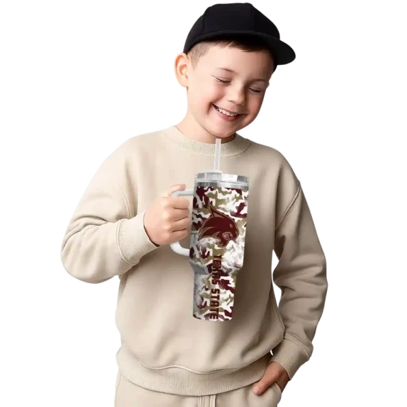 personalized texas state bobcats camo mashup maroon white curved tumbler latest model.webp