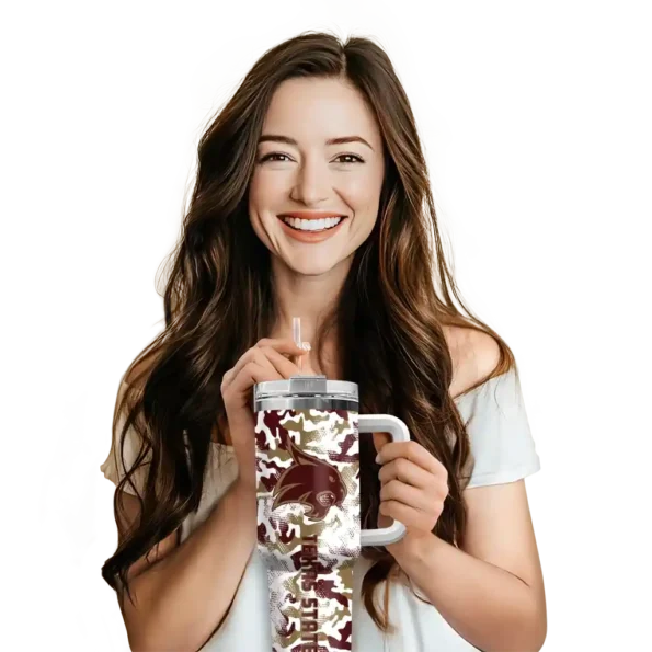 personalized texas state bobcats camo mashup maroon white curved tumbler premium grade.webp