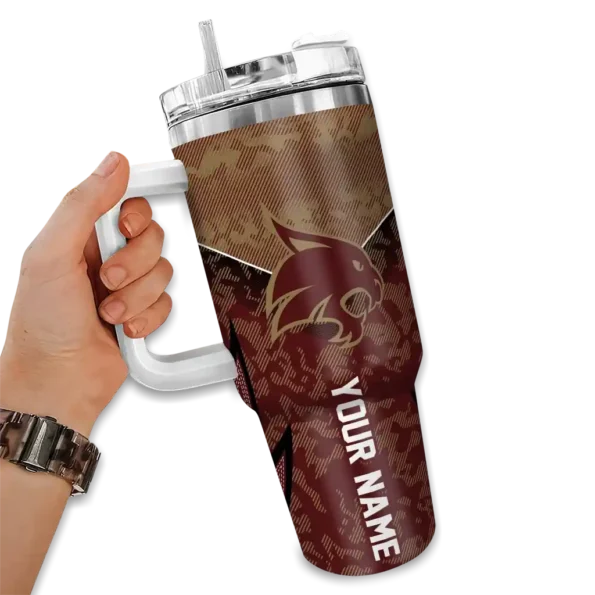 personalized texas state bobcats chevron stripe maroon curved tumbler fashion forward.webp