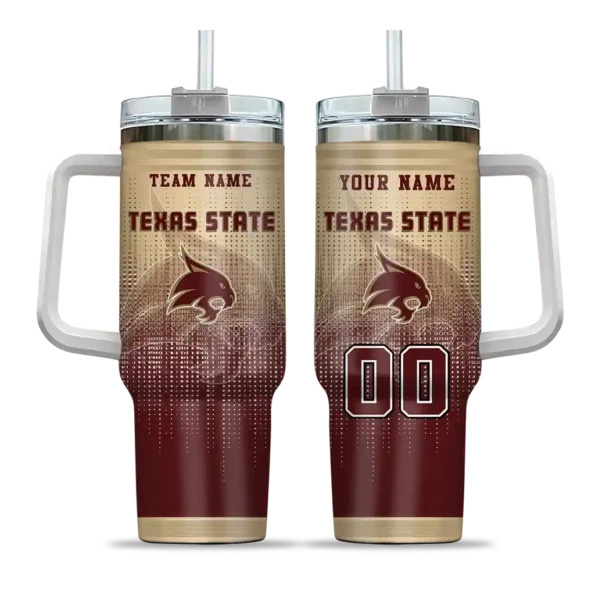 personalized texas state bobcats gradient dots maroon curved tumbler best selling.webp
