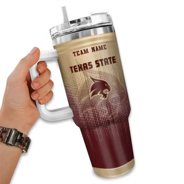 personalized texas state bobcats gradient dots maroon curved tumbler fashion forward.webp