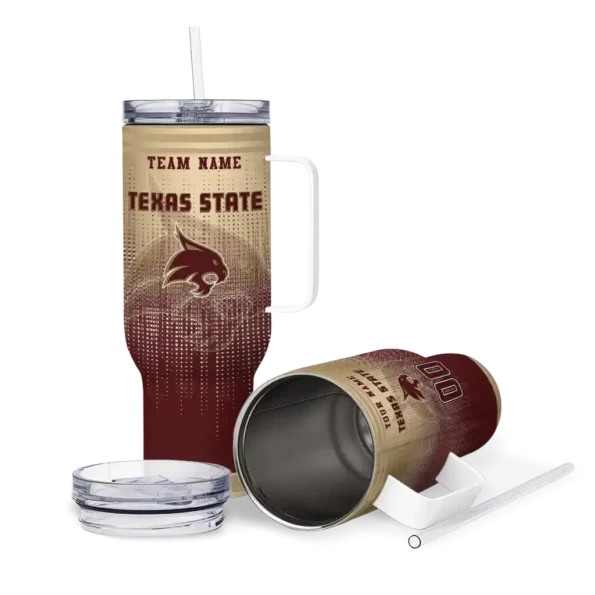 personalized texas state bobcats gradient dots maroon curved tumbler high quality.webp