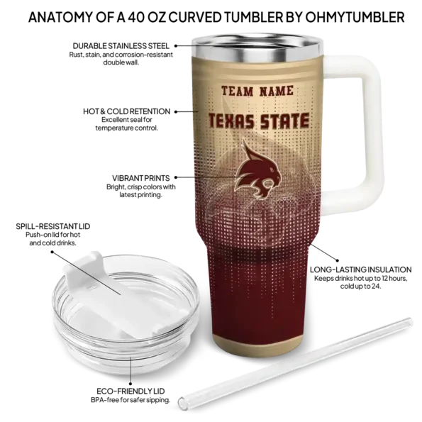 personalized texas state bobcats gradient dots maroon curved tumbler new arrival.webp
