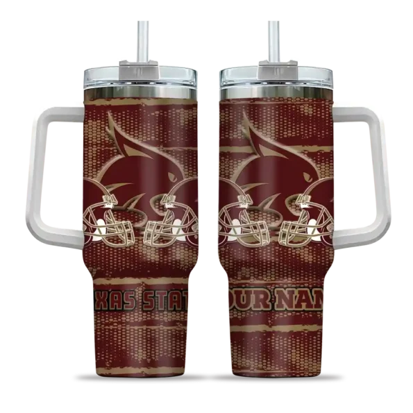 personalized texas state bobcats honey streaks maroon curved tumbler best selling.webp