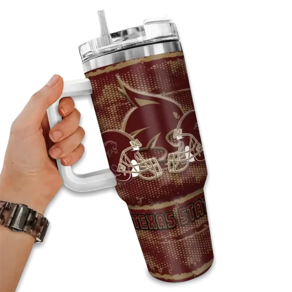 personalized texas state bobcats honey streaks maroon curved tumbler fashion forward.webp