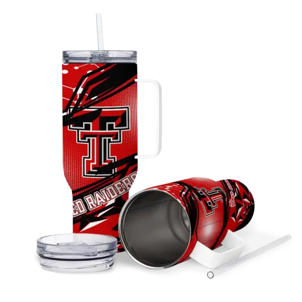 personalized texas tech red raiders abstract paths red curved tumbler high quality.webp