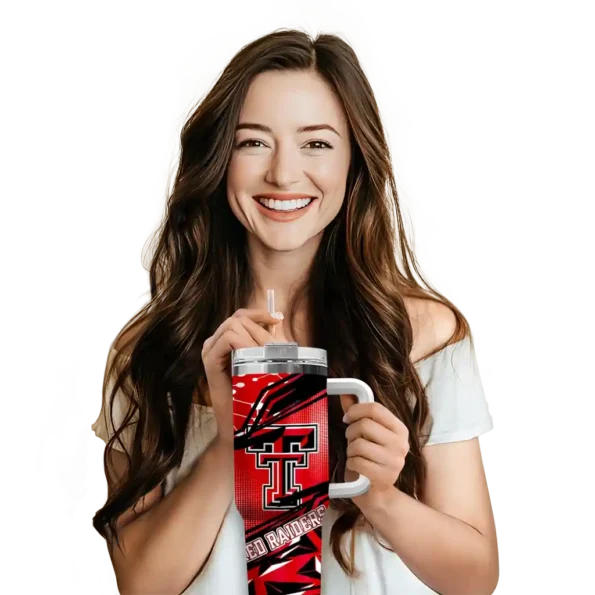 personalized texas tech red raiders abstract paths red curved tumbler premium grade.webp