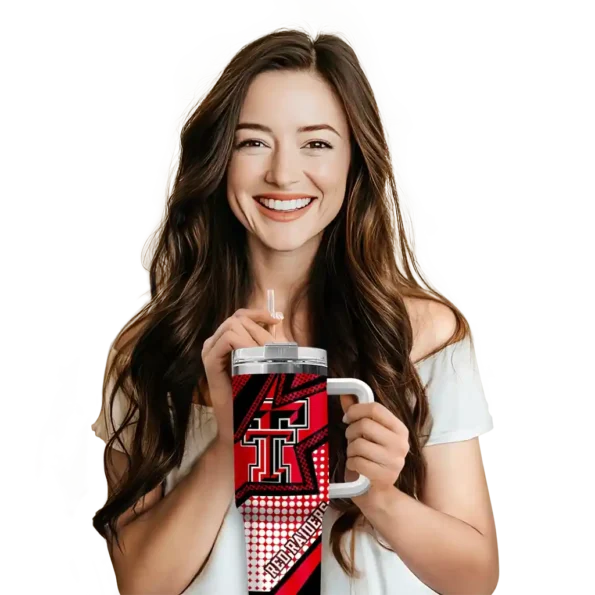 personalized texas tech red raiders arrow burst red curved tumbler premium grade.webp