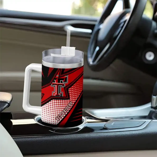 personalized texas tech red raiders arrow burst red curved tumbler trendy.webp