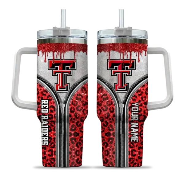 personalized texas tech red raiders leopard zipper red curved tumbler best selling.webp