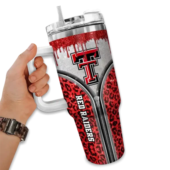 personalized texas tech red raiders leopard zipper red curved tumbler fashion forward.webp
