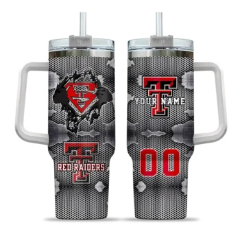 personalized texas tech red raiders superman shield red gray curved tumbler best selling.webp