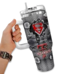 personalized texas tech red raiders superman shield red gray curved tumbler best selling.webp