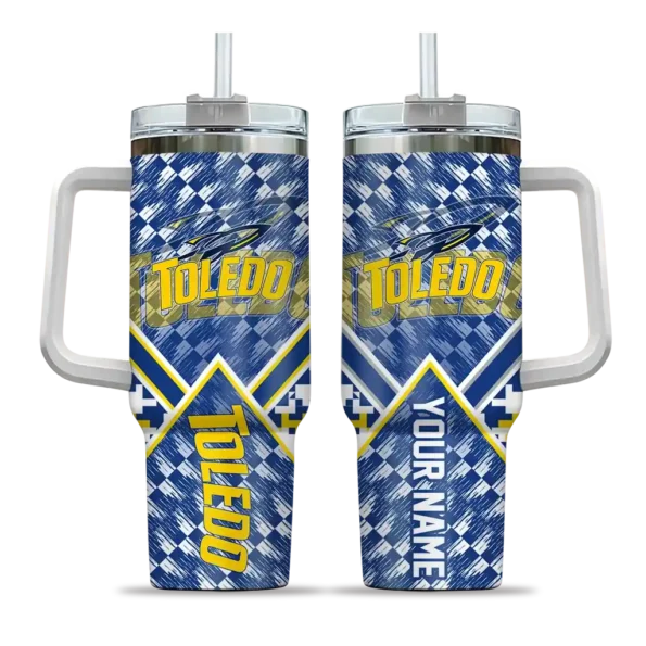 personalized toledo rockets chevron angle blue curved tumbler best selling.webp