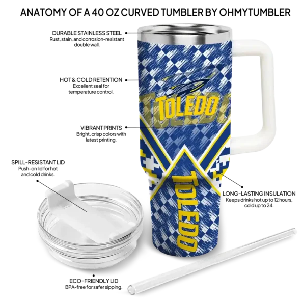 personalized toledo rockets chevron angle blue curved tumbler new arrival.webp