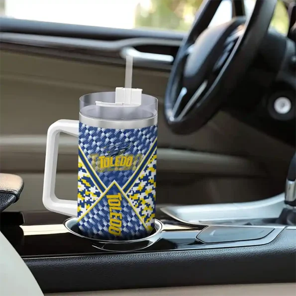 personalized toledo rockets chevron angle blue curved tumbler trendy.webp