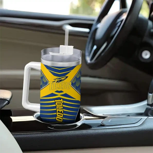 personalized toledo rockets chevron layers blue curved tumbler trendy.webp