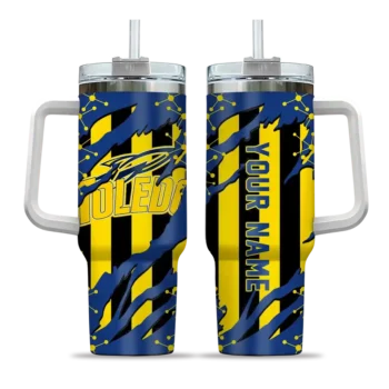 personalized toledo rockets claw cut blue black curved tumbler best selling.webp