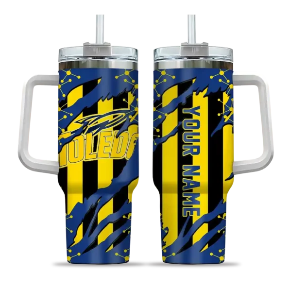 personalized toledo rockets claw cut blue black curved tumbler best selling.webp