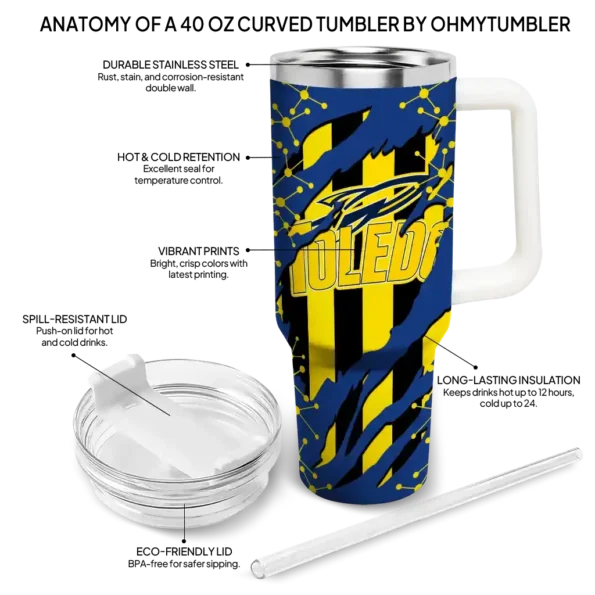 personalized toledo rockets claw cut blue black curved tumbler new arrival.webp