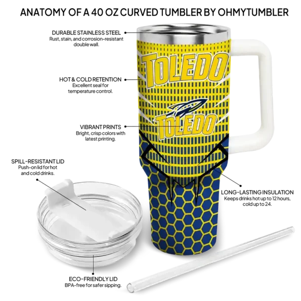 personalized toledo rockets hex texture blue curved tumbler new arrival.webp