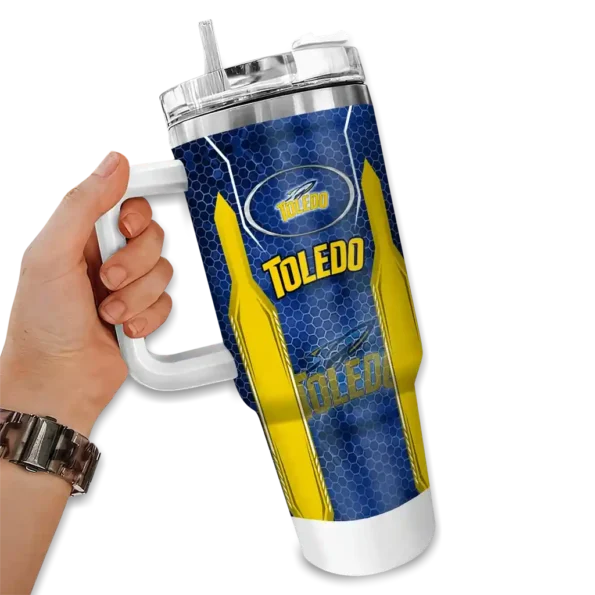 personalized toledo rockets hexagon armor blue curved tumbler fashion forward.webp