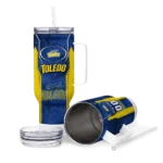 personalized toledo rockets hexagon armor blue curved tumbler best selling.webp