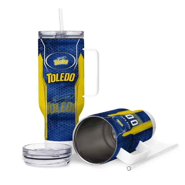 personalized toledo rockets hexagon armor blue curved tumbler high quality.webp