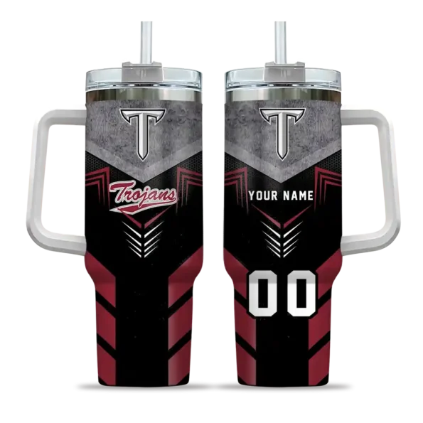 personalized troy trojans arrow armor red black curved tumbler best selling.webp