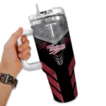 personalized troy trojans arrow armor red black curved tumbler best selling.webp