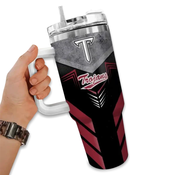 personalized troy trojans arrow armor red black curved tumbler fashion forward.webp