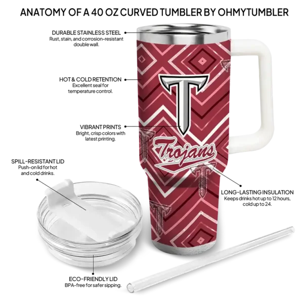 personalized troy trojans bold diamonds red curved tumbler new arrival.webp