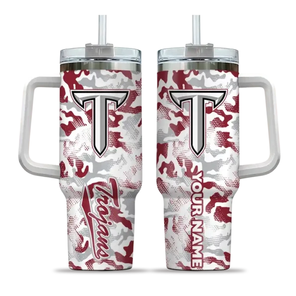 personalized troy trojans camo mashup red white curved tumbler best selling.webp