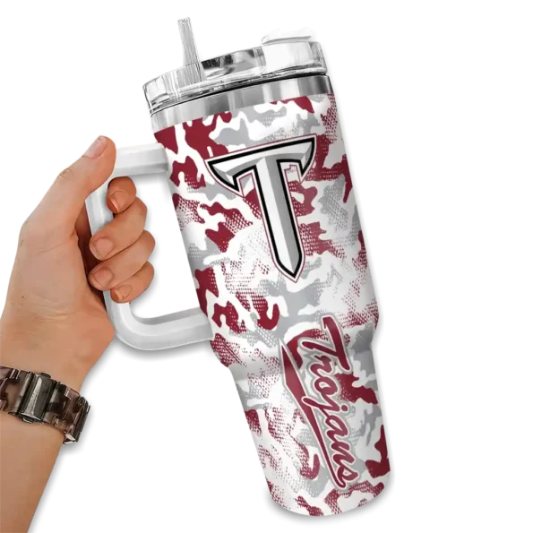personalized troy trojans camo mashup red white curved tumbler fashion forward.webp