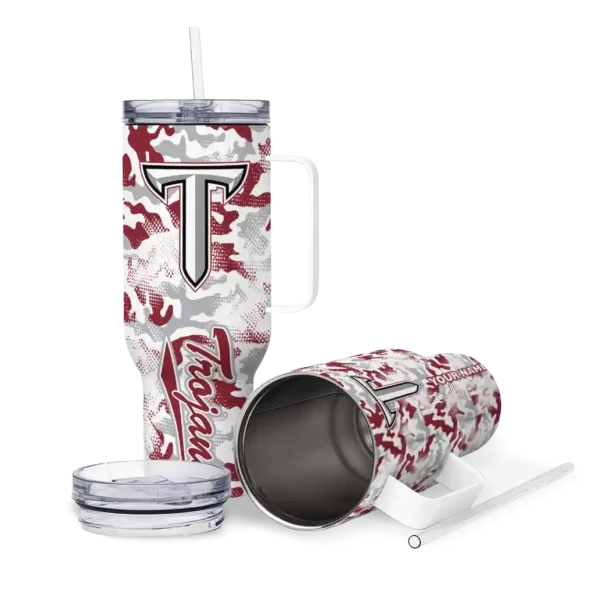 personalized troy trojans camo mashup red white curved tumbler high quality.webp