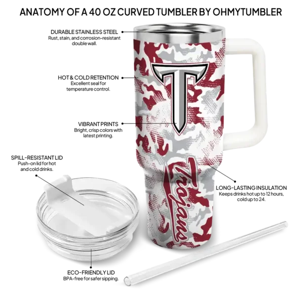 personalized troy trojans camo mashup red white curved tumbler new arrival.webp