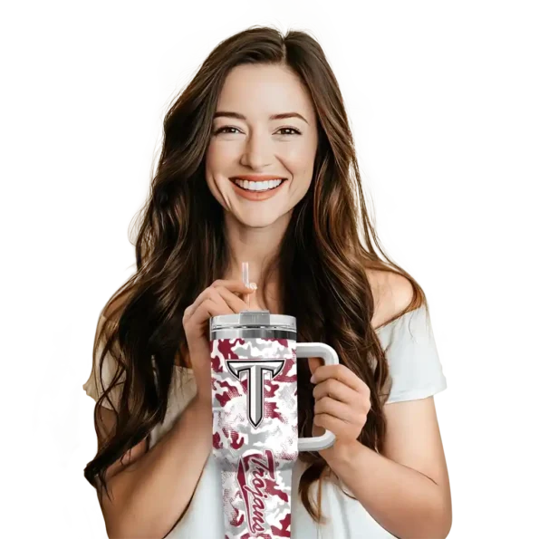 personalized troy trojans camo mashup red white curved tumbler premium grade.webp