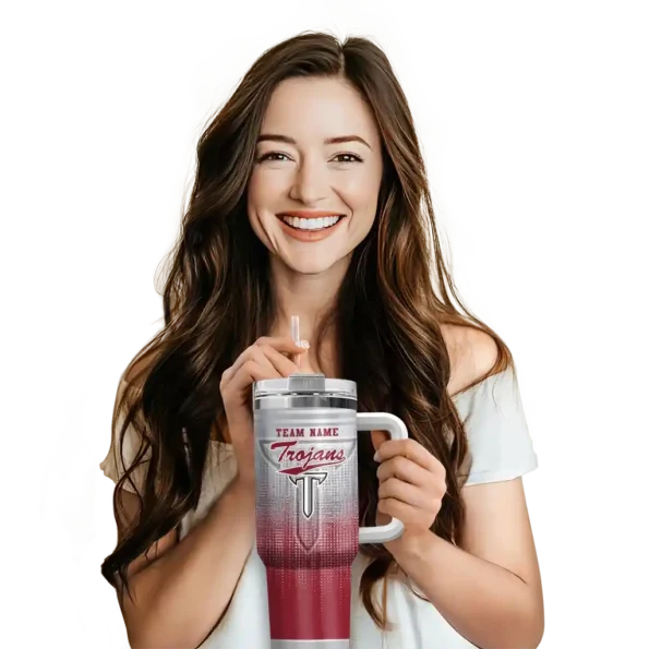 personalized troy trojans gradient dots red curved tumbler premium grade.webp