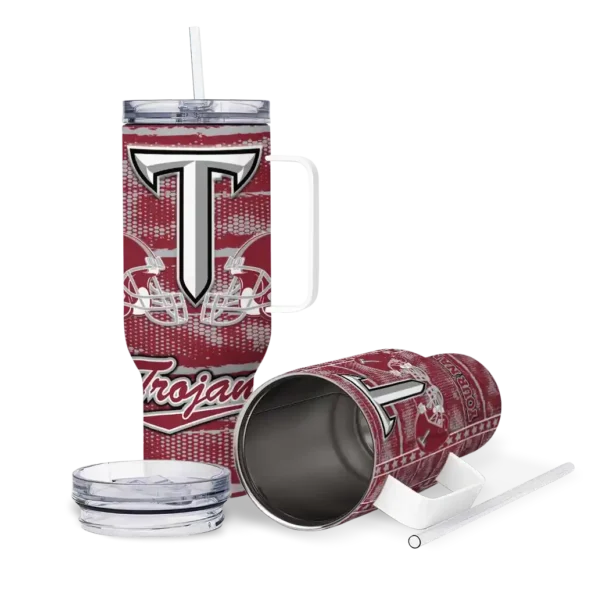 personalized troy trojans honey streaks red curved tumbler high quality.webp
