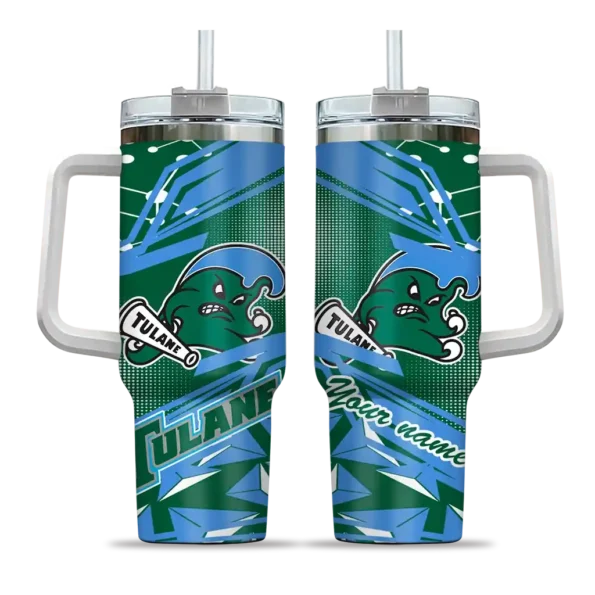 personalized tulane green wave abstract paths green curved tumbler best selling.webp