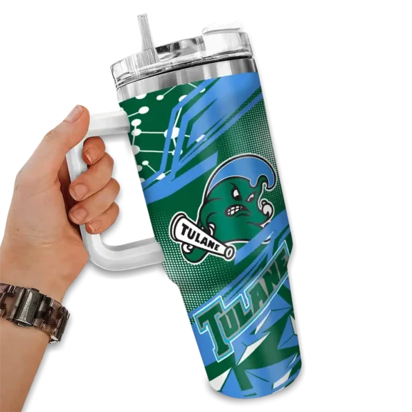 personalized tulane green wave abstract paths green curved tumbler fashion forward.webp