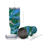 personalized tulane green wave abstract paths green curved tumbler best selling.webp