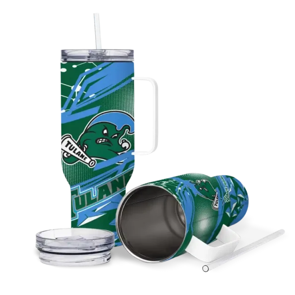 personalized tulane green wave abstract paths green curved tumbler high quality.webp